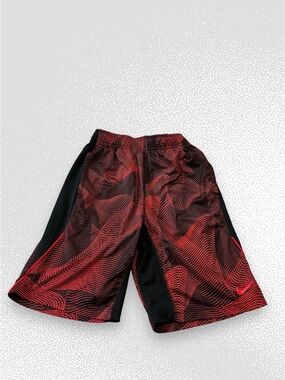 ◼️NIKE: Boy size M, black & red pattern dri-fit athletic shorts w/pockets◼️